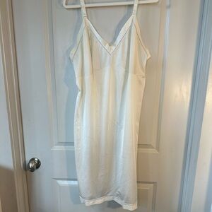 Vintage Komar Cream Razor Cut Trim Nylon Slip Dress, Size 44 Tall